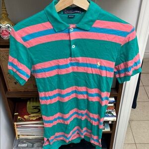 VTG Polo by Ralph Lauren Men's Retro/Unique Colors Green and Pink Striped Shirt